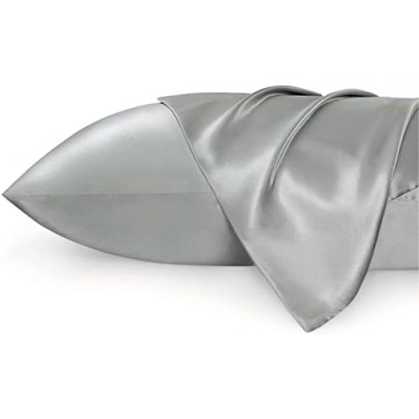 Bedsure Satin Pillow Cases 2 Pack Queen - Grey Satin Pillowcase for Hair