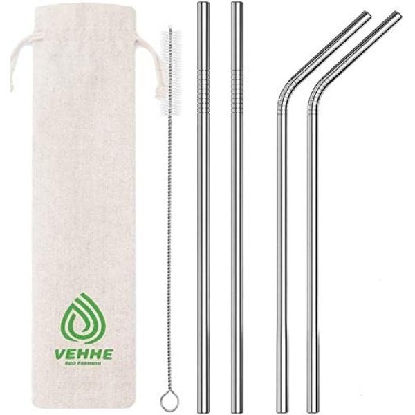 VEHHE Metal Straws Stainless Steel Straws Drinking Straws Reusable - 10.5 inches