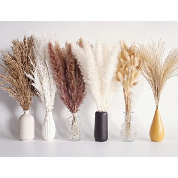 110 PCS Dried Pampas Grass Bouquet, Boho Table Decor, Bunny Tails Dried Flowers