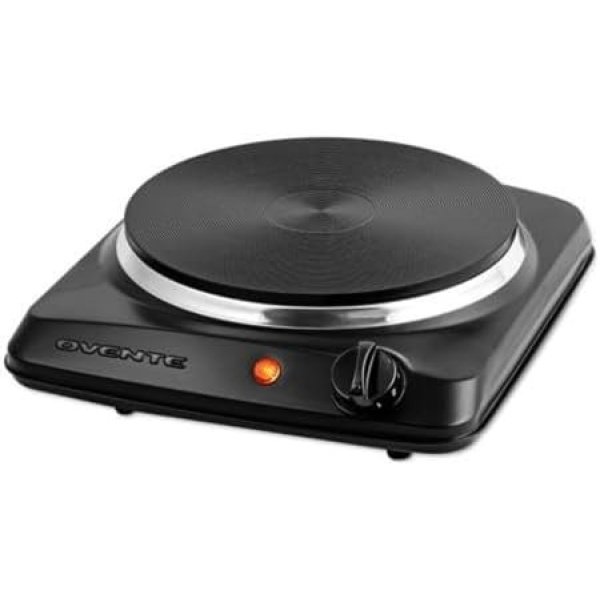 OVENTE Electric Countertop Single Burner, 1000W Cooktop with 7.25 Inch Cast Iron
