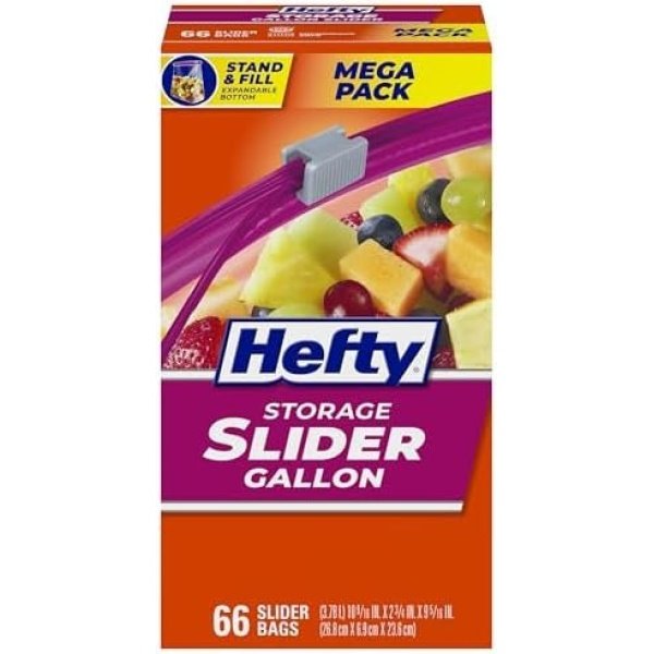 Hefty Slider Kitchen Storage Bags, Gallon Size, 66 Count