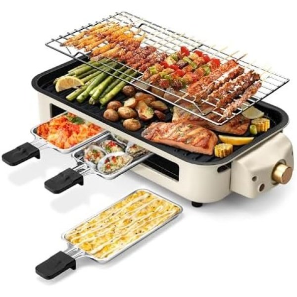Pukomc Electric Indoor Grill,2 in 1 Indoor Grills for Kitchen with Grill Net