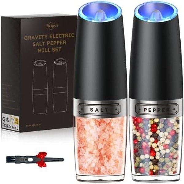 Sangcon Gravity Electric Salt and Pepper Grinder Set Automatic Shakers Mill