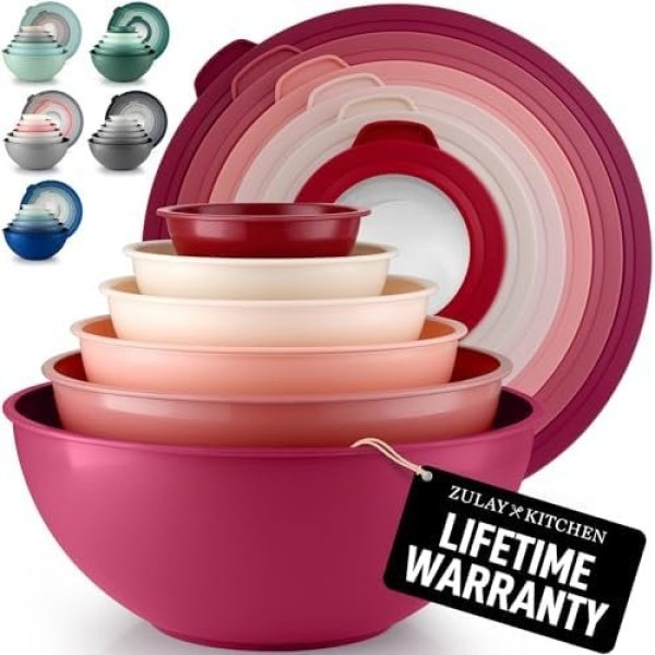 Zulay Kitchen 12 Piece Plastic Mixing Bowls with Leak-Proof Lids Set