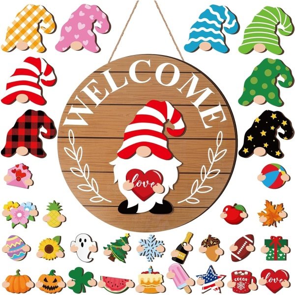 Qunclay Interchangeable Wooden Gnome Decor Holiday Seasonal Gnome Decorations