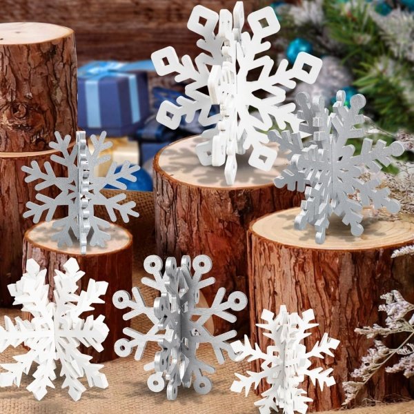 OuMuaMua Winter Christmas Centerpiece Table Decorations - 12pcs Wooden Snowflake