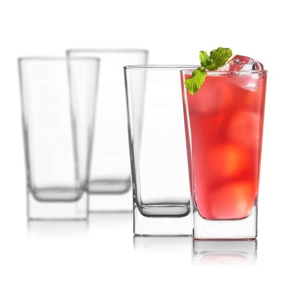 RED ROCKS Highball Glasses [Set of 4] + 4 Stainless Steel Straws