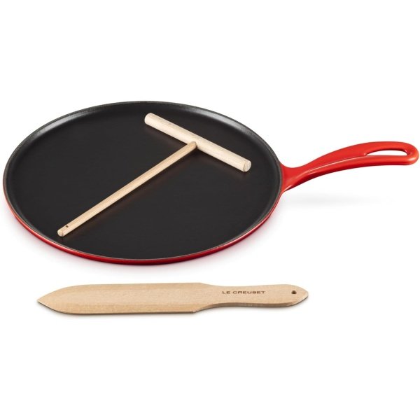 Le Creuset Enameled Cast Iron Traditional Round Crepe Pan, 10.25", Cerise