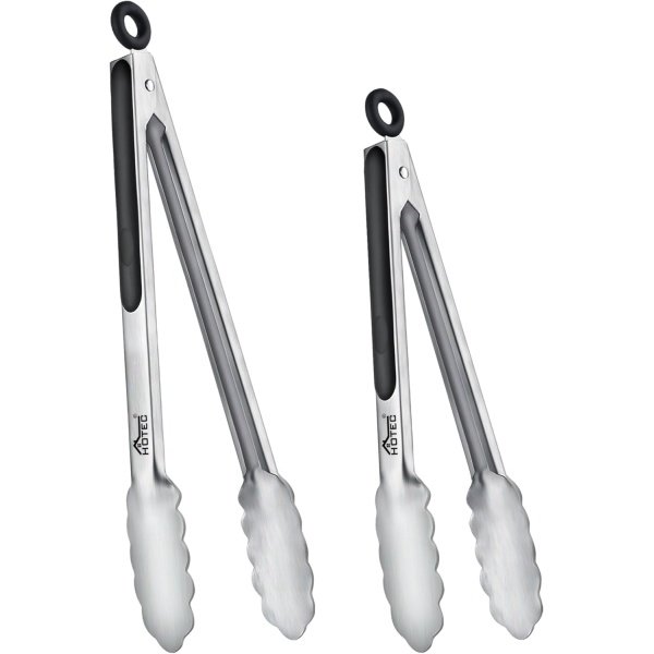 Hotec Stainless Steel Kitchen Tongs, Set of 2-9" and 12", Locking Metal Food