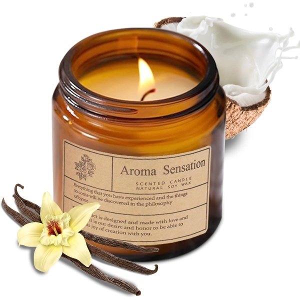 Organic Coconut Vanilla Candles - Non Toxic Soy Candles for Home, Stress Relief