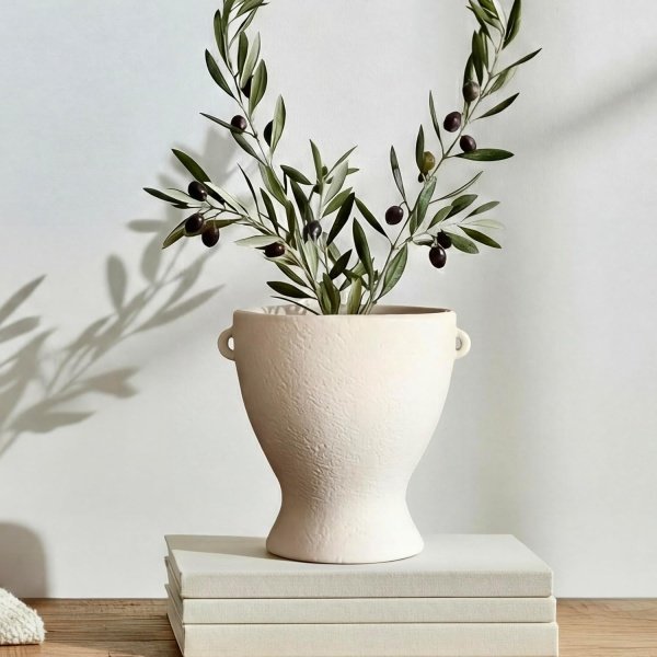 Ceramic Vase with Handles - Modern Terracotta Rustic Pottery for Home Decor