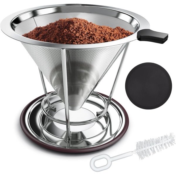Pour Over Coffee Dripper,Stainless Steel Coffee Filter, Easy-to-Clean Paperless